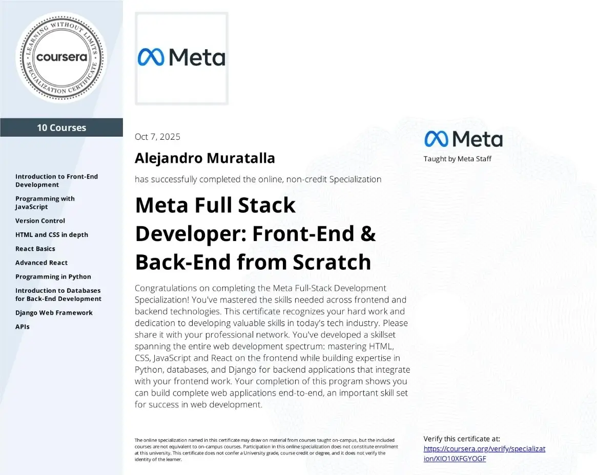 Meta Full Stack Certification